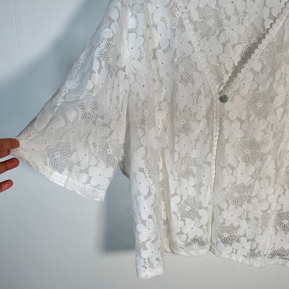 Harper 241 White Floral Lace Cardigan Cover Up Boho Plus Size 3X Chic - Picture 3 of 10